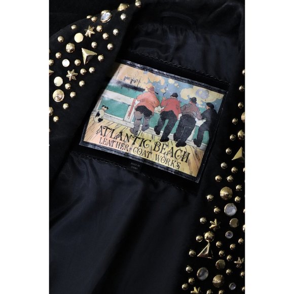 80's Vintage Rocker Studded black Leather Suede Jacket - Picture 7 of 9